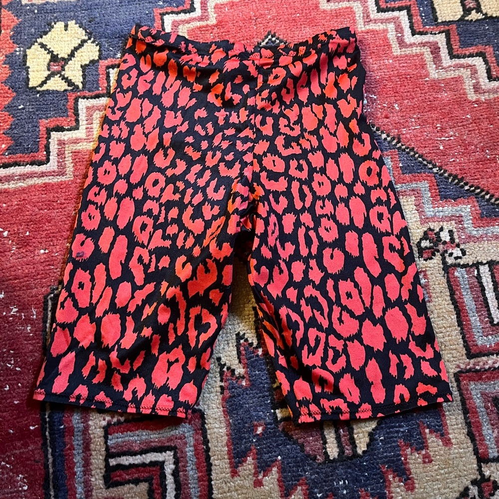 Red and black leopard print leotard bike shorts adult small